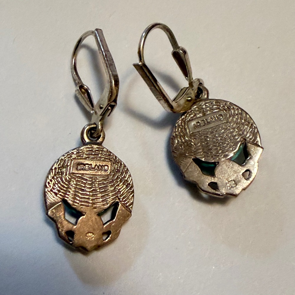 Vintage Sterling Silver Heart Earrings Ireland 925 Turquoise Claddagh Celtic - Picture 4 of 8